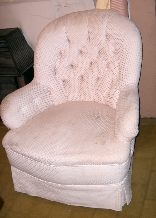 SOLD - Victorian buttoned tub chair with walnut turned legs